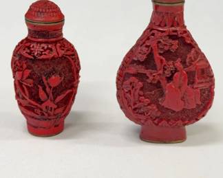 Antique Asian Red Carved Snuff Perfume Bottles