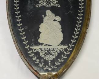 Etched Lady Murano Mirror Gold Flake Leaf 1930s Italy Venetian