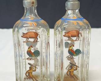 18th Century Clear Glass Decorated Bottles