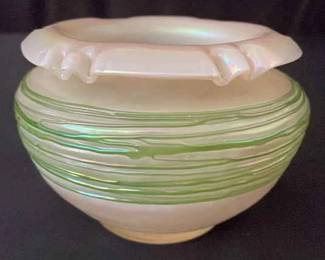 Antique Kralik Bohemian Glass Bowl Threaded