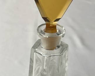 Vintage Cut Glass Perfume Bottle With Amber Stopper