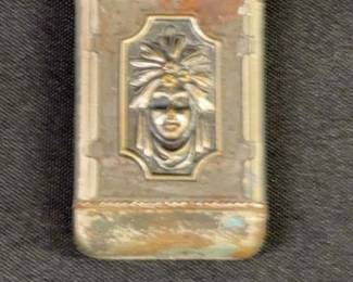 Antique Art Nouveau American Indian And Hunting Dog Decorated Match Case