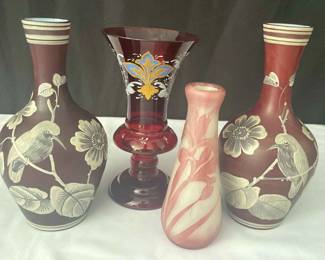 Red And Pink Collectible Glass Vases