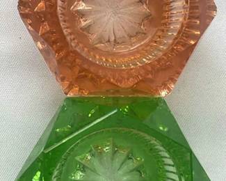 Czech Green And Pink Open Salts