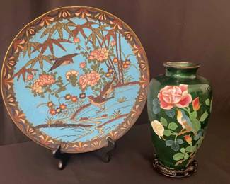 Cloisonne Plate And Vase