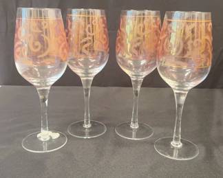 Pier 1 Gold Cranberry Iridescent Etched Stemless Wine Glasses