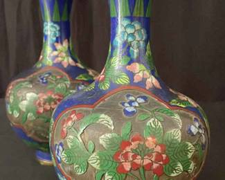 Pair Of Vintage Cloisonne Vases