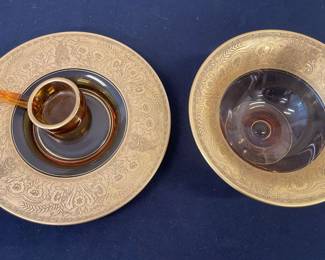 Amber Glass And Gold Gilt Lot