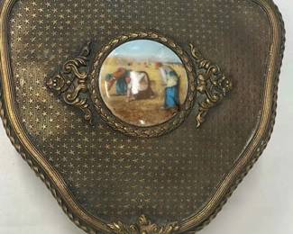 Vintage French Vanity Box With Porcelain Inset