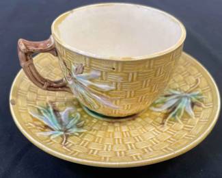 Basketweave Majolica Cup And Saucer