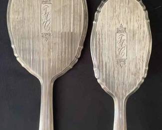 Art Deco Silverplate Mirror And Brush Set