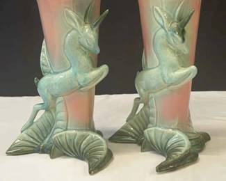 Vintage Retro Hull Art Pottery Porcelain Gazelle Leaping Vases