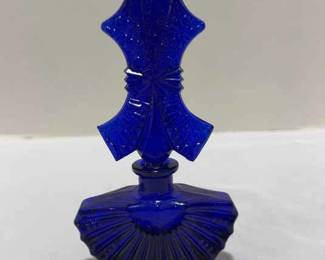 Vintage Tall Cobalt Navy Blue Glass Perfume Bottle