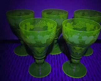 Antique Amber Uranium Glass Goblets
