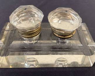 Clear Glass Double Inkwell