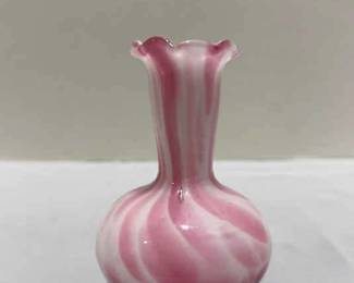 Vintage Pink White Swirl Art Glass Vase