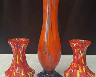 Czech Splatter Glass Vases