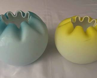 Antique Victorian Blue And Yellow Rose Bowls