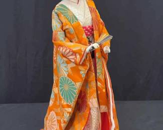 Old Vantage Japanese Geisha Doll With Orange