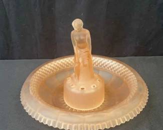 1930s Art Deco Pink Glass Centre Piece With Woman