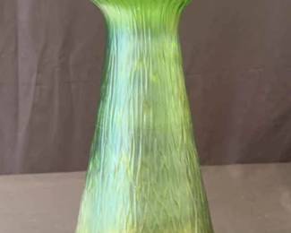 Antique Loetz Tall Iridescent Green Vase