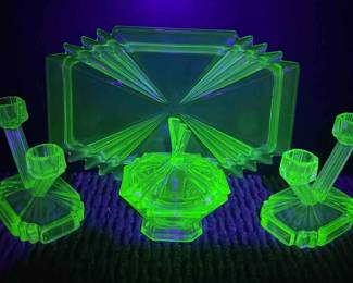 Absolute RARE Moser Art Deco Uranium Glass Set