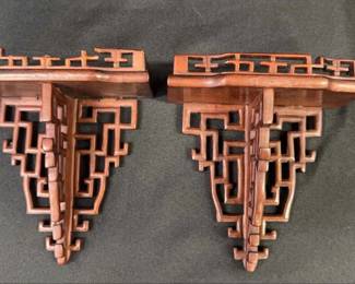 Pair Of Chinoiserie Wall Shelves Patina Polished Living