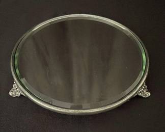 Footed Silver Tabletop Mirror