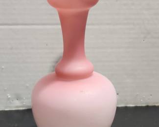 Vintage Mary Gregory Girl Picking Flower Pink Satin Glass Vase