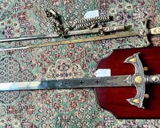 McLilley & Co. antique sword with scabbord - beautiful engraved The bottom sword with plaque is a reproduction