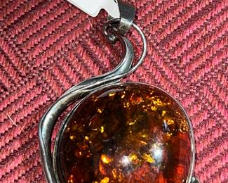 Amber and Sterling Silver Pendant