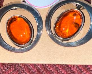 Amber and Sterling Silver Earrings