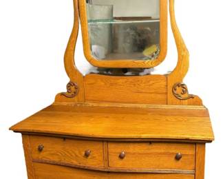 Serpentine Oak Dresser Mirror