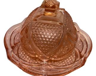 Pink Depression Domed Cheese Dish