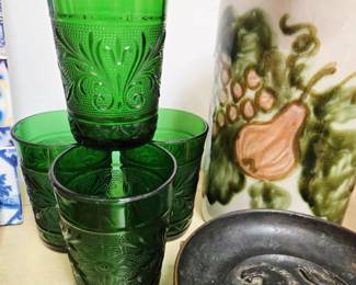 Anchor Hocking Forest Green Sandwich Glass circa 1930s