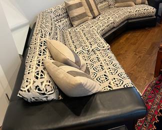 3. 3pc Sectional w/ Leather Base and Upholstered Back & Seat (160" x 23" x 36")