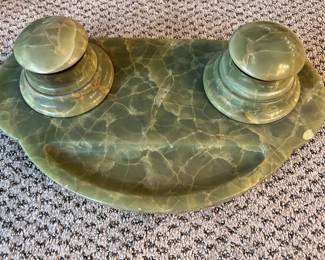 146. Antique Green Onyx Desk Set