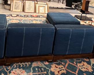 110. 7 Piece Modular Sectional with Ottoman, Upholstered Cushions w/ Wood Bases