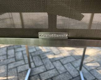 Crate & Barrel Rectangular Glass Bar Height Table & 4 Mesh Bar Stools 