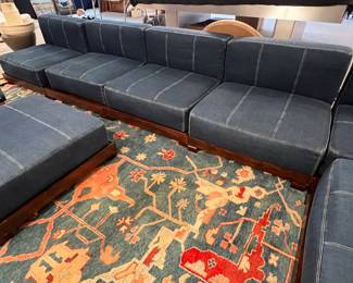 110. 7 Piece Modular Sectional with Ottoman, Upholstered Cushions w/ Wood Bases