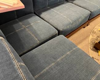 110. Pottery Barn Teen 6 Piece Modular Sectional with Ottoman,  Jean Fabric Upholstered Cushions w/ Wood Bases. 31" x 32" x 25"