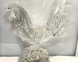 107. Glass Rooster Figurine Cristal de Lorraine, France, 11" x 12"