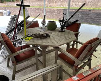176. Teak Octagon Table and 4 Chairs by Outdoor Classics