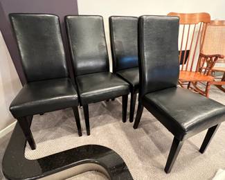 21. Set of 4 Black Faux Leather Chairs (18" x 19" x 40")