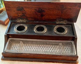 148. Antique Wood Traveling Desk Set