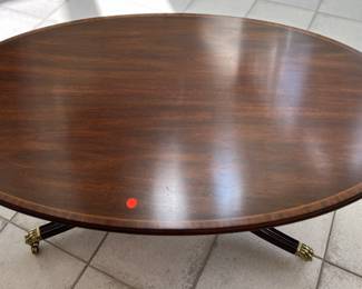Oval Mahogany Coffee Table w/ Brass Accents
