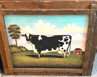 185. Oil on Canvas of Cow by ?