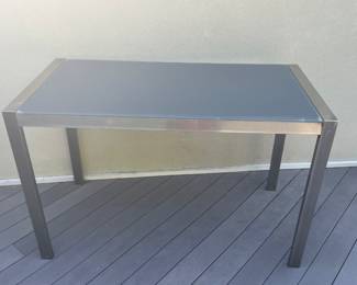 Crate & Barrel Rectangular Glass Bar Height Table & 4 Mesh Bar Stools 