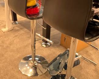 158. Pair of Black Leather Bar Stools w/ Chrome Base