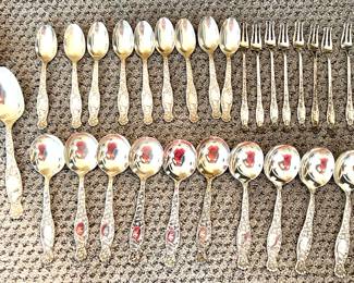 120. 12 Sterling Oyster Forks
121. 12 Sterling Soup Spoons
122. 9 Sterling Tea Spoons
123. 1 Sterling Serving Spoon
124. 1 Sterling Ladle